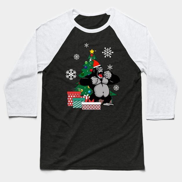 King Kong Around The Christmas Tree Baseball T-Shirt by Nova5